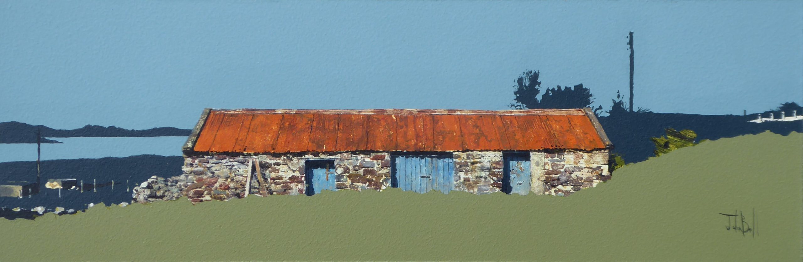 Aultbea Barn and Loch Ewe (18 x 6 inches)-min
