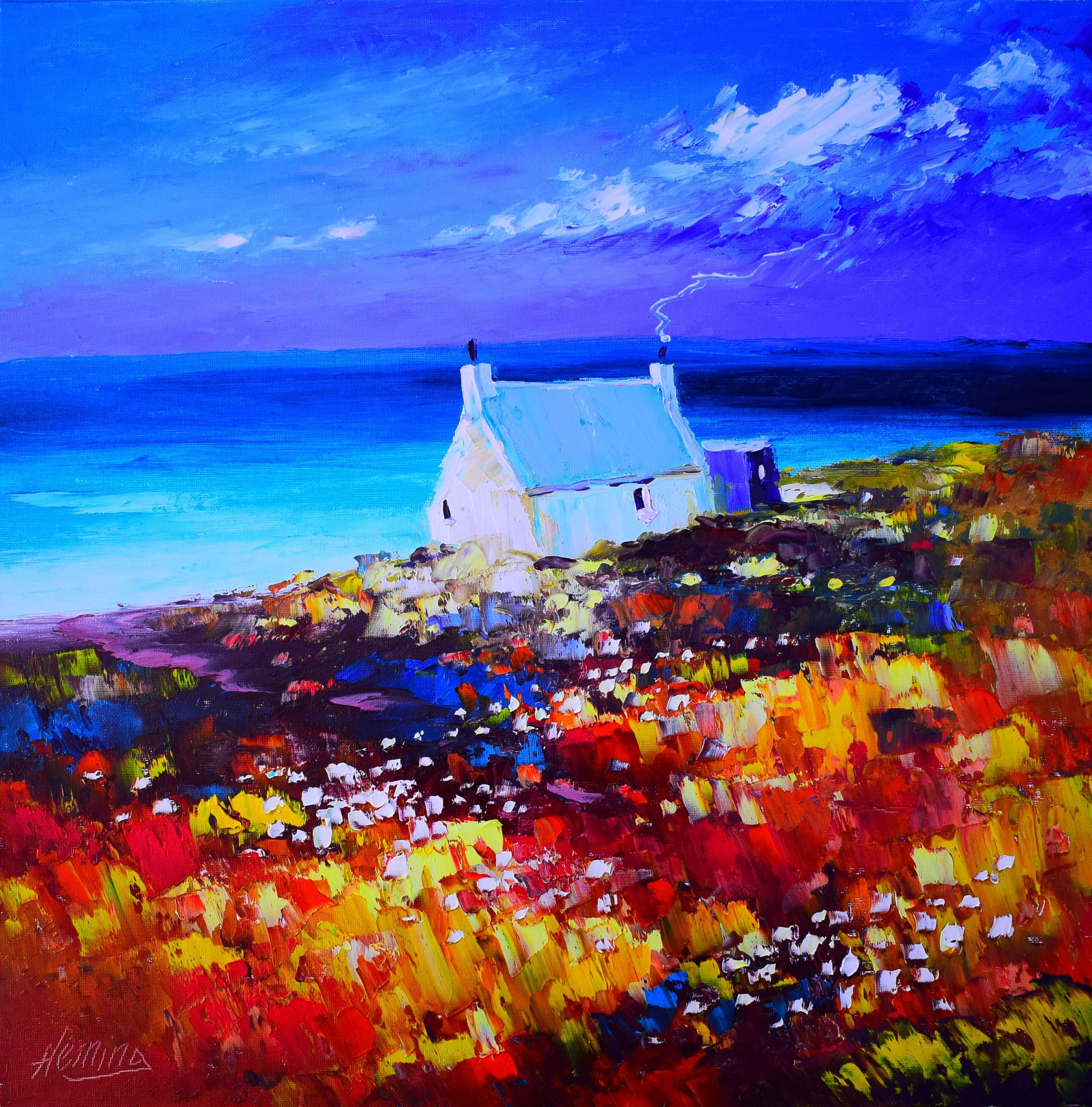 3.Calm Autumn Day, Fisherman's Cottage, Benbecula (canvas size 40cm x 40cm)-min