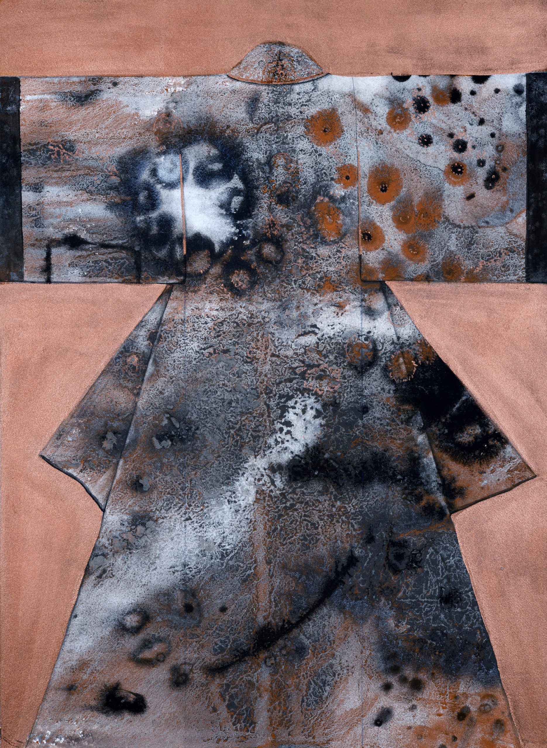 Kimono-Exhibit A. Watercolour and copper pigment.53x74cm.Frame 83x103cm.£2200-min