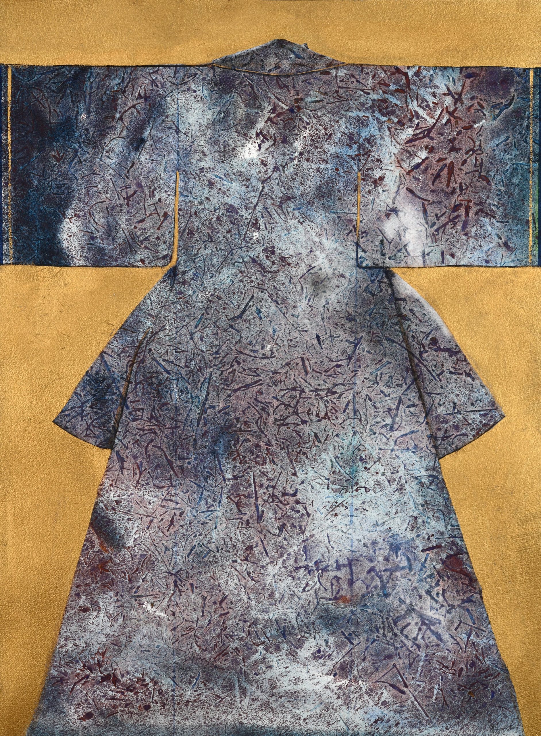 Kimono-Exhibit B. Watercolour and gold pigment.53x74cm.Frame 83x103cm.£2200-min