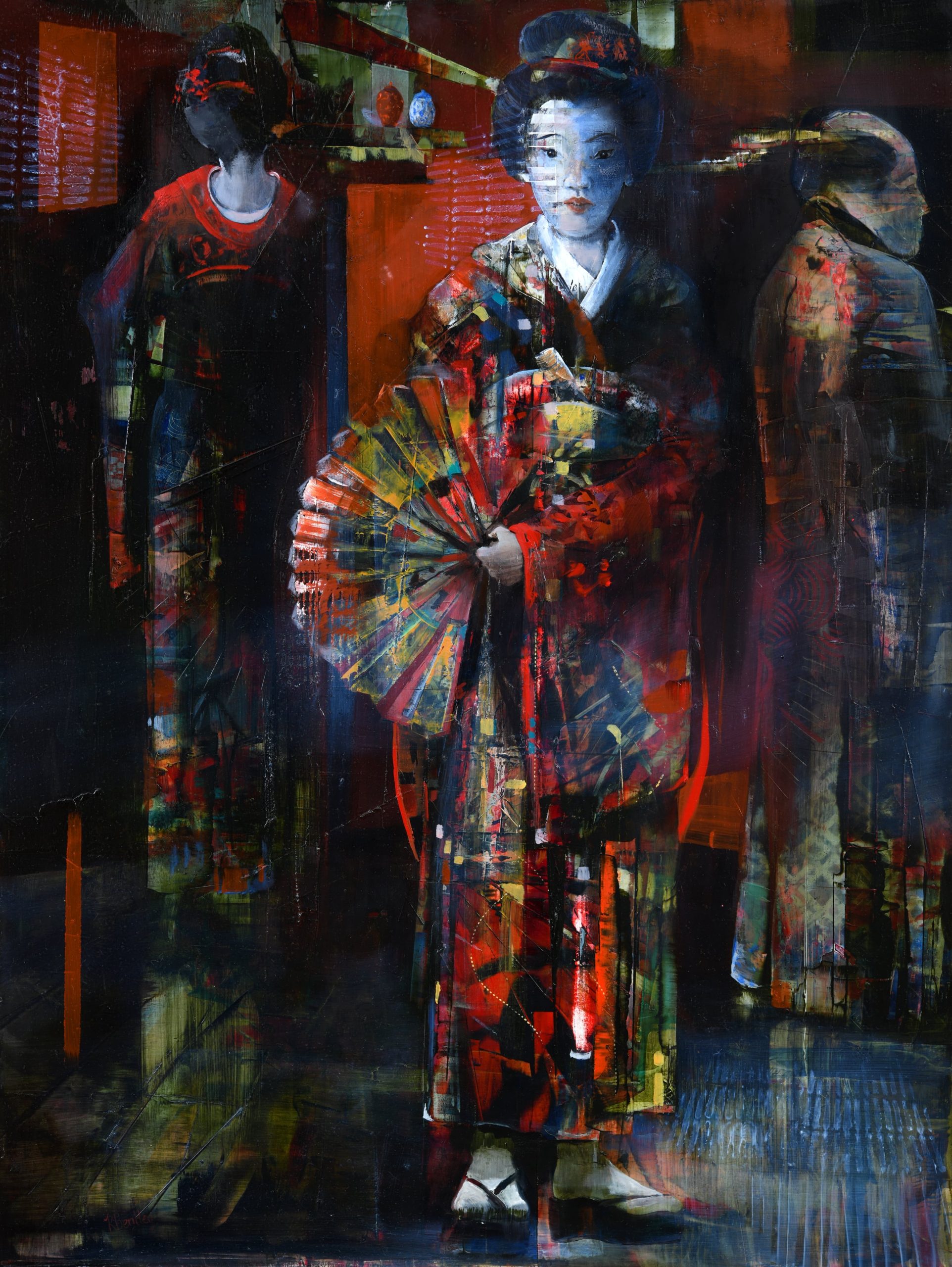 The New Shoes (Seijin No Hi-Coming of Age day).Oil on panel.55x73cm.Frame 75x93cm.£2750.-min