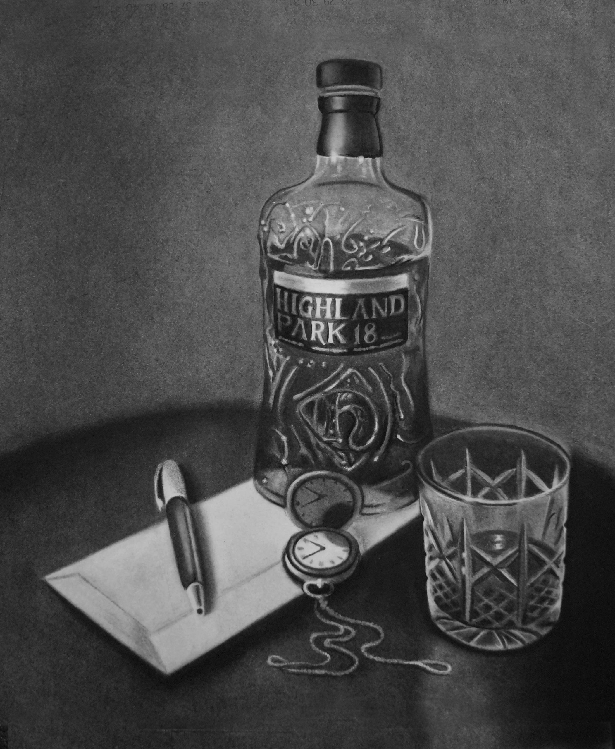 'Orkney's Finest,' Charcoal on Fabriano Paper, 40cm x 34cm, £795-min