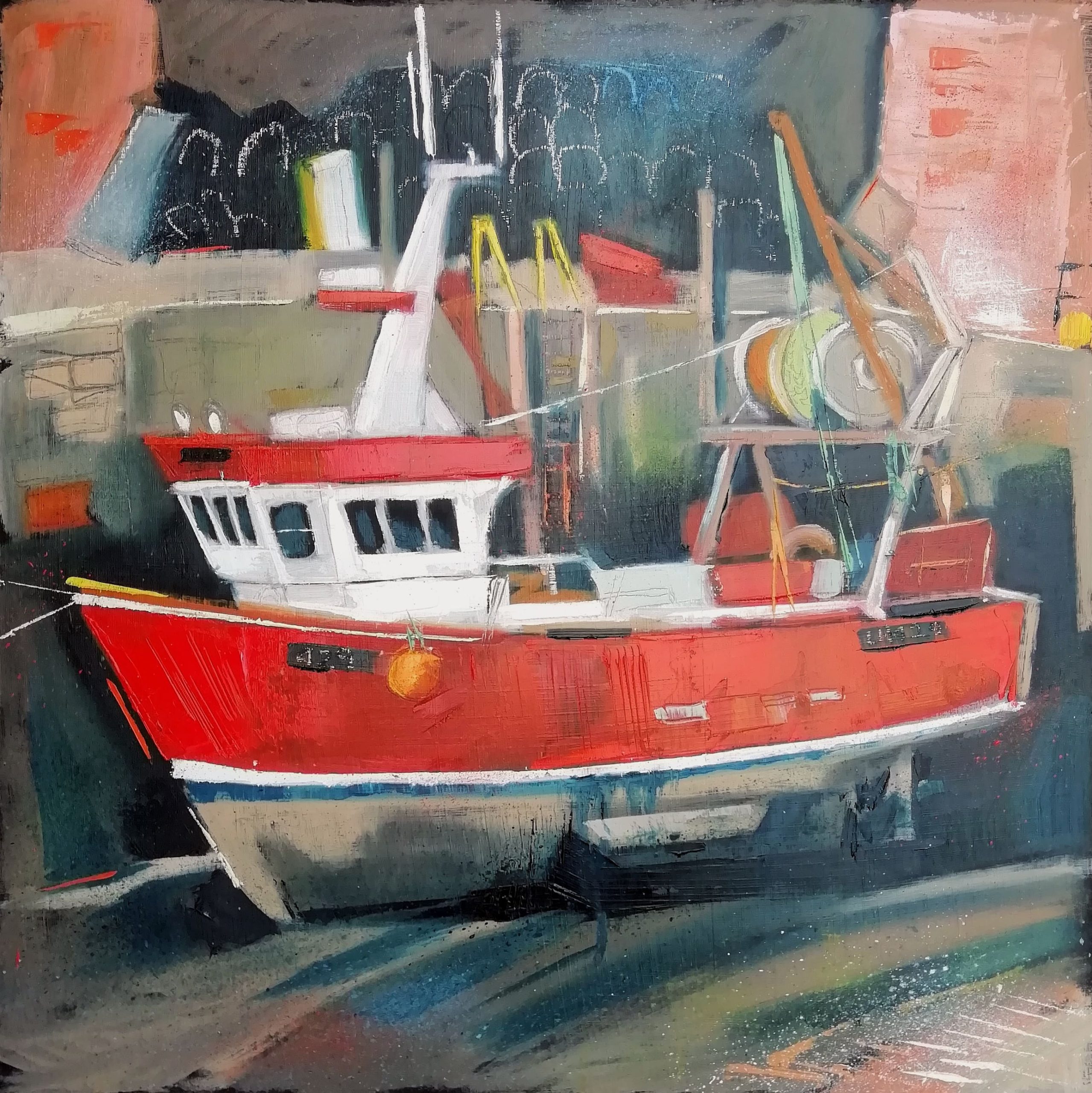 Red Boat, Dunbar, 30x 30cm-min